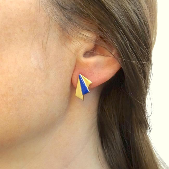 Handmade-gold-plated-earrings-for-women-with-stud-royal-blue-enamel-france