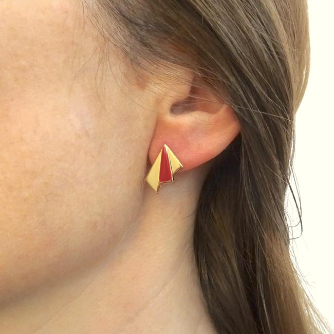 Handmade-gold-plated-earrings-for-women-with-stud-red-enamel-france