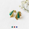 Bijoux-de-créateur-fantaisie-boucles-d-oreilles-tige-avec-email-vert-doré-à-l-or-fin