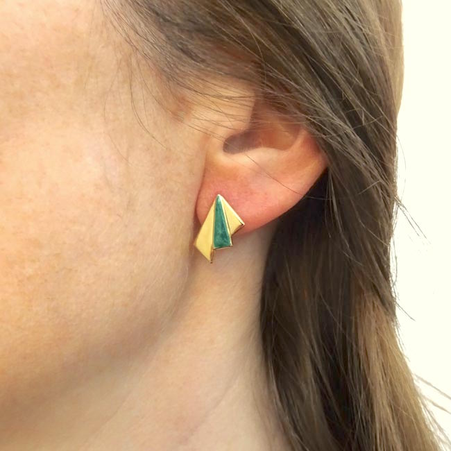 Handmade-gold-plated-earrings-for-women-with-stud-pearly-green-enamel-france