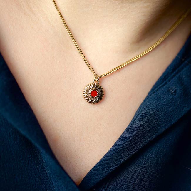 Handmade-gold-plated-necklace-for-women-with-red-enamel-pendant-made-in-France