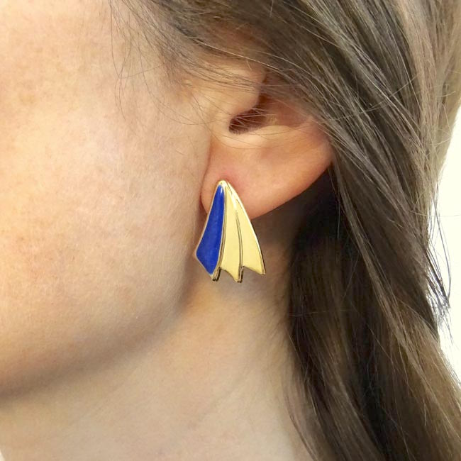 Handmade-gold-plated-earrings-for-women-with-stud-navy-blue-enamel-made-in-France