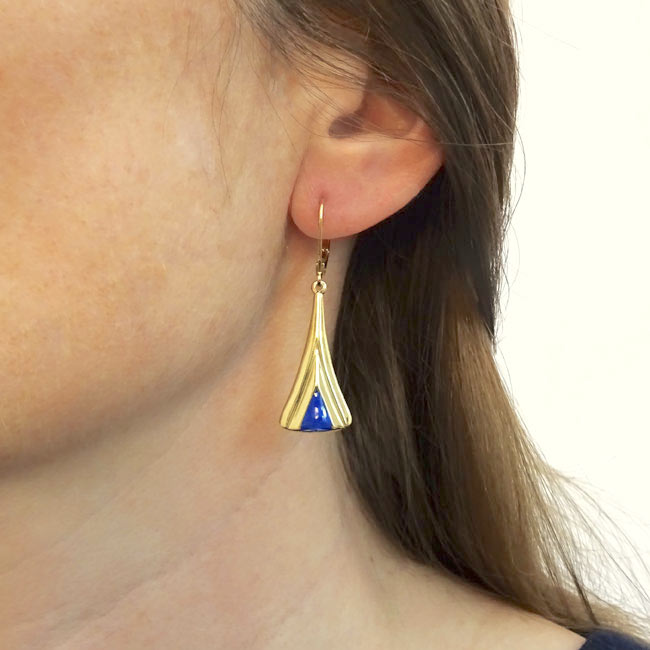 Handmade-gold-plated-earrings-for-women-with-blue-enamel-made-in-France