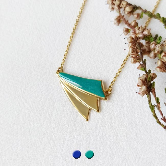 Handmade-gold-plated-necklace-for-women-with-turquoise-enamel-pendant-made-in-France