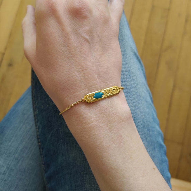 Handmade-gold-plated-bracelet-for-women-with-blue-enamel-made-in-Paris-France