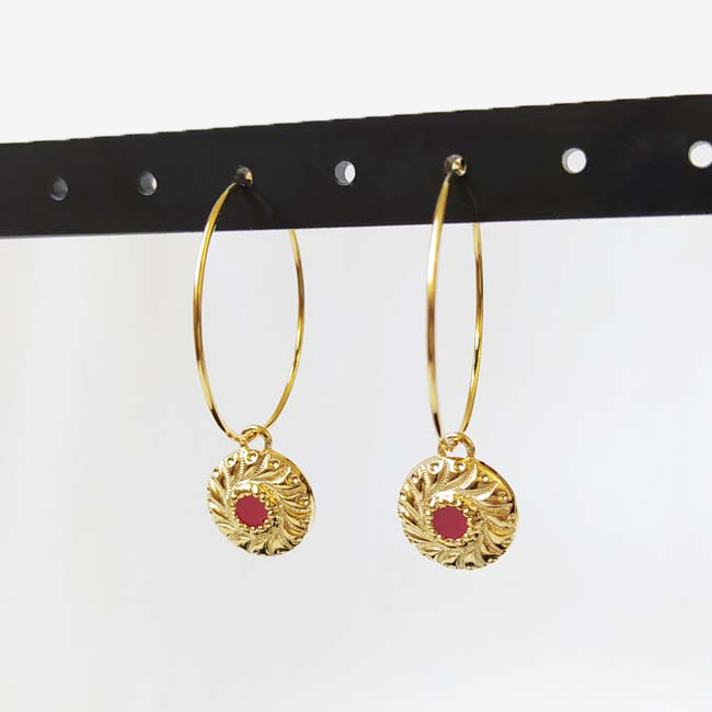 Handmade-gold-plated-earrings-for-women-red-enamel-made-in-Paris-France