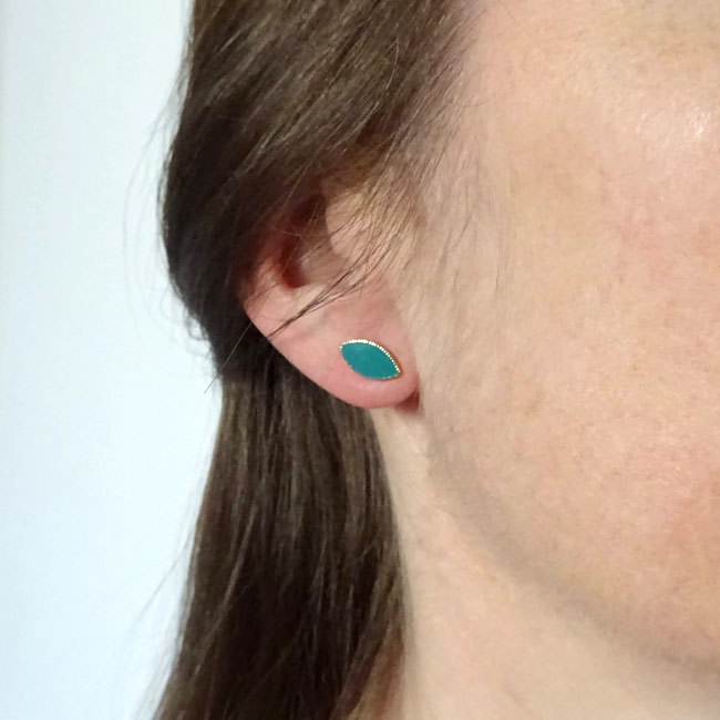 Handmade-gold-plated-stud-earrings-for-women-with-turquoise-blue-enamel-made-in-France