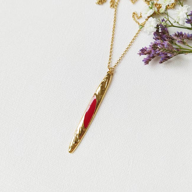 Handmade-gold-long-necklace-women-with-red-enamel-made-in-France