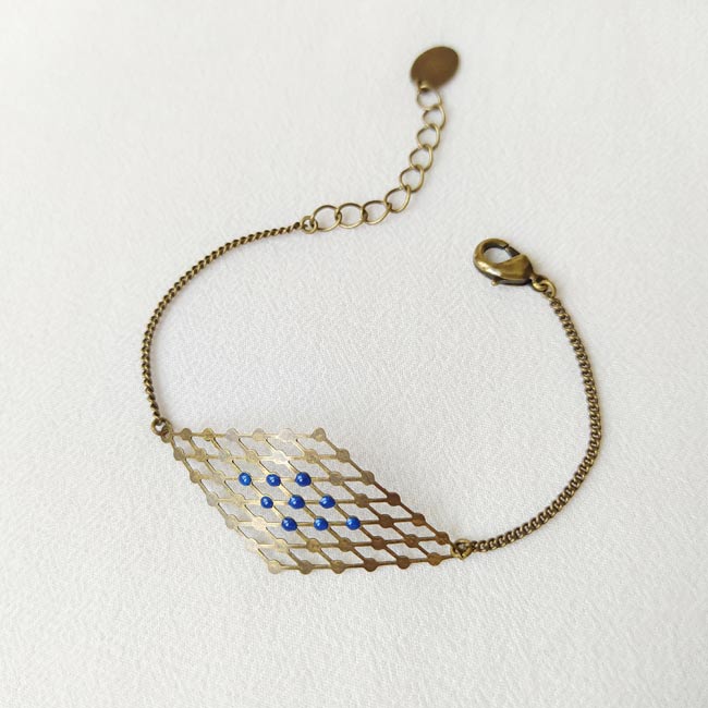 Bijoux-bronze-createur-fantaisie-bracelet-email-bleu-fait-main-paris