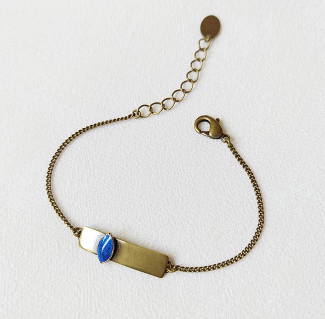 Handmade-antique-brass-bronze-bracelet-for-women-with-blue-enamel-made-in-Paris-France