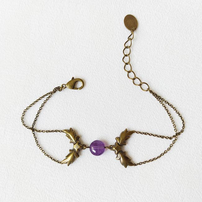 Handmade-antique-brass-bracelet-for-women-amethyst-gemstone-made-in-Paris-France