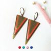Handmade-bronze-earrings-for-women-with-red-triangle-earrings-made-in-France