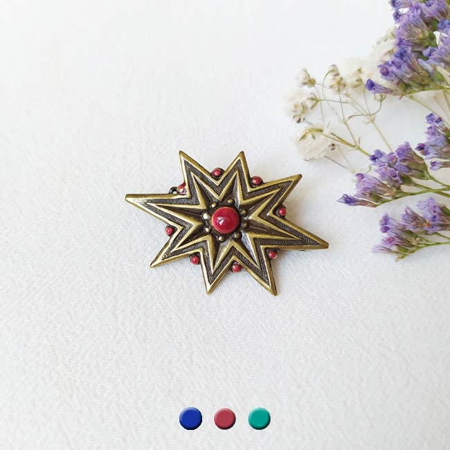 Handmade-bronze-brooch-for-women-with-a-star-and-plum-enamel-made-in-France