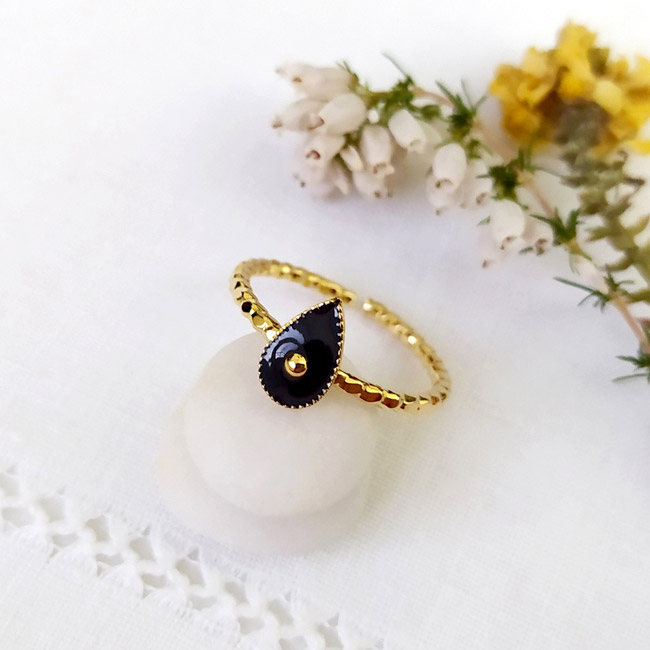 Customed-handmade-fashion-adjustable-gold-ring-for-women-with-black-enamel-made-in-Paris