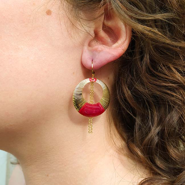Handmade-fashion-gold-plated-earrings-for-women-red-enamel-made-in-France