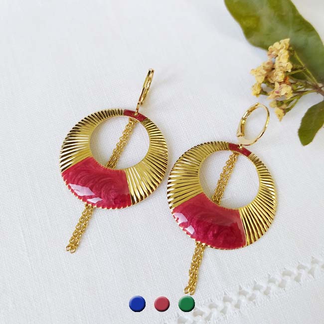 Handmade-fashion-gold-plated-earrings-for-women-plum-enamel-made-in-France