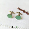 Customed-handmade-silver-cufflinks-for-men-with-green-gemstones-made-in-France