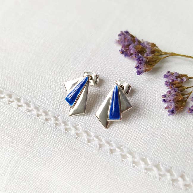 Customed-handmade-fashion-silver-plated-earrings-for-women-with-blue-enamel-made-in-France