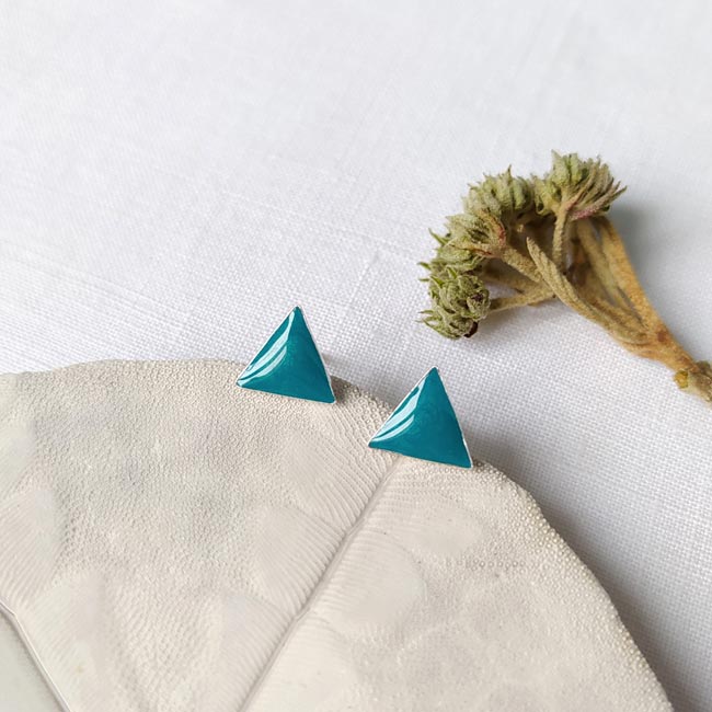 Handmade-customed-silver-plated-stud-earrings-for-women-with-turquoise-blue-enamel-made-in-France