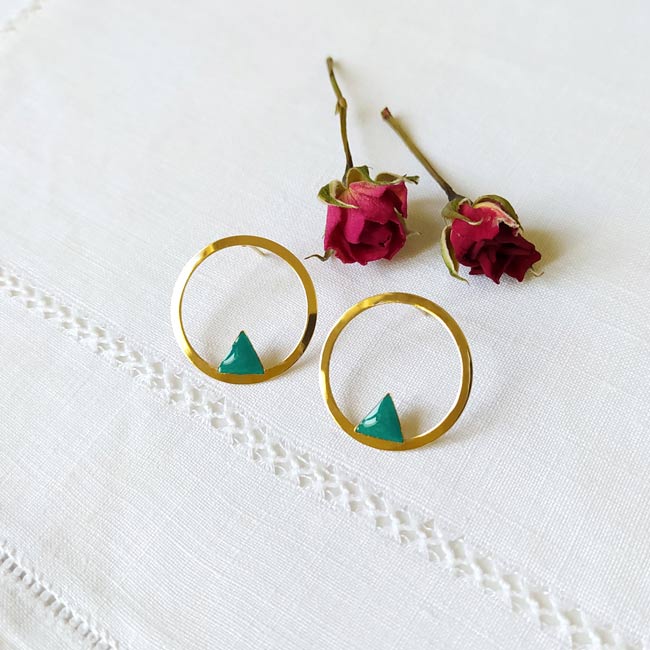 Handmade-customed-gold-earrings-for-women-with-turquoise-enamel-made-in-France