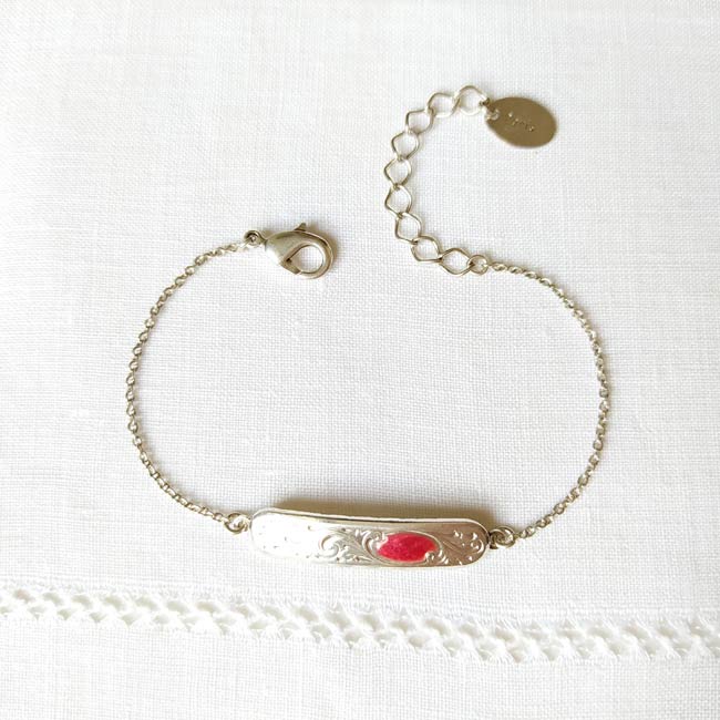 Customed-handmade-fashion-silver-adjustable-bracelet-for-women-with-pink-enamel-made-in-France