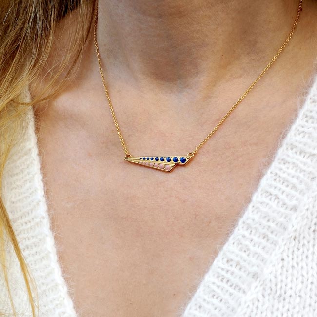 Handmade-customed-adjustable-gold-necklace-for-women-with-blue-enamel-made-in-Paris-France