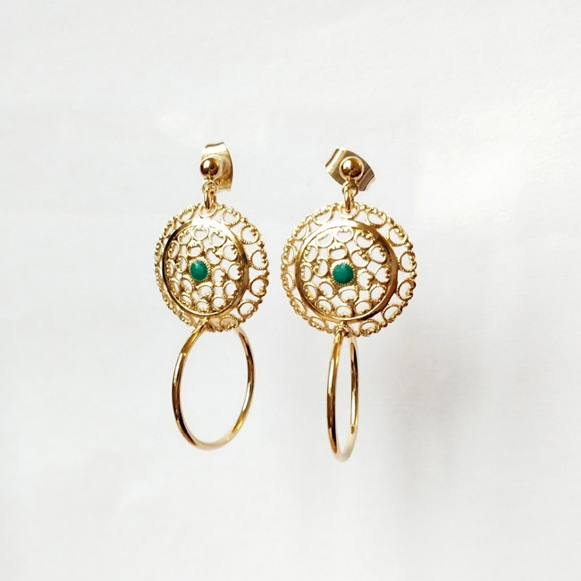 Handmade-customed-fashion-gold-earrings-for-woman-with-turquoise-blue-cold-enamel-made-in-France