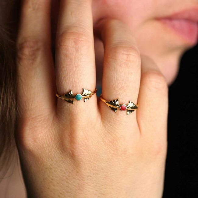 Fashion-customed-handmade-adjustable-gold-ring-for-women-with-turquoise-enamel-in-France