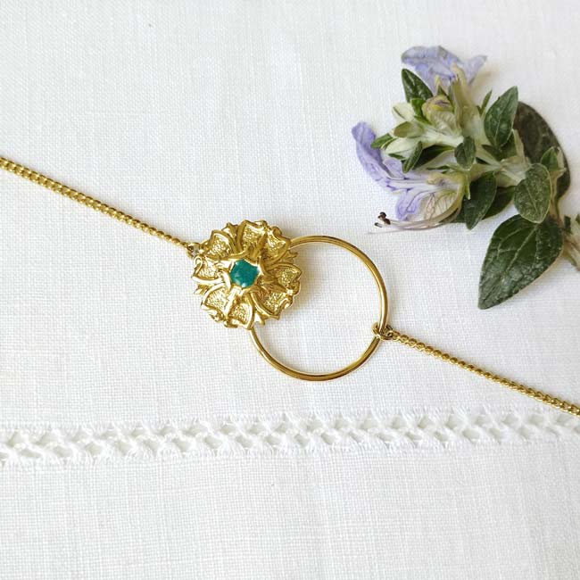Handmade-customed-fashion-adjustable-gold-bracelet-for-women-with-turquoise-blue-enamel-in-France