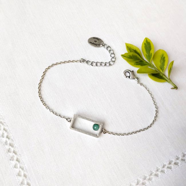 Handmade-customed-fashion-silver-adjustable-bracelet-for-woman-with-blue-green-amazonite-with-gemstone-in-Paris