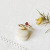 Handmade-fashion-customed-gold-adjustable-ring-for-woman-with-a-leaf-with-a-red-carnelian-gemstone-in-France
