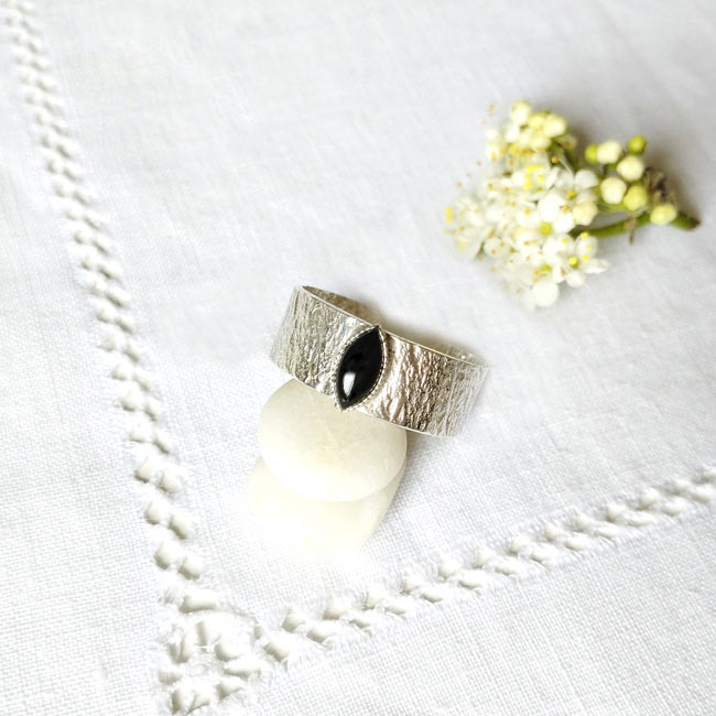 Gague-réglable-de-créateurs-fantaisie-artisanal-argent-pour-femme-fait-main-agate-noir-en-france-Gironde-vente-en-ligne