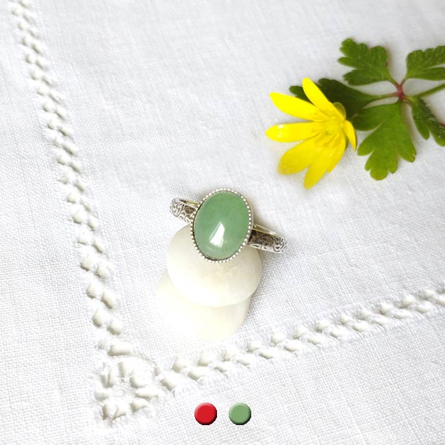 Bijoux-bague-réglable-de-créateur-fantaisie-artisanal-argenté-pour-femme-avec-pierre-semi-precieuse-aventurine-vert-fait-main-en-France-Gironde-vente-en-ligne