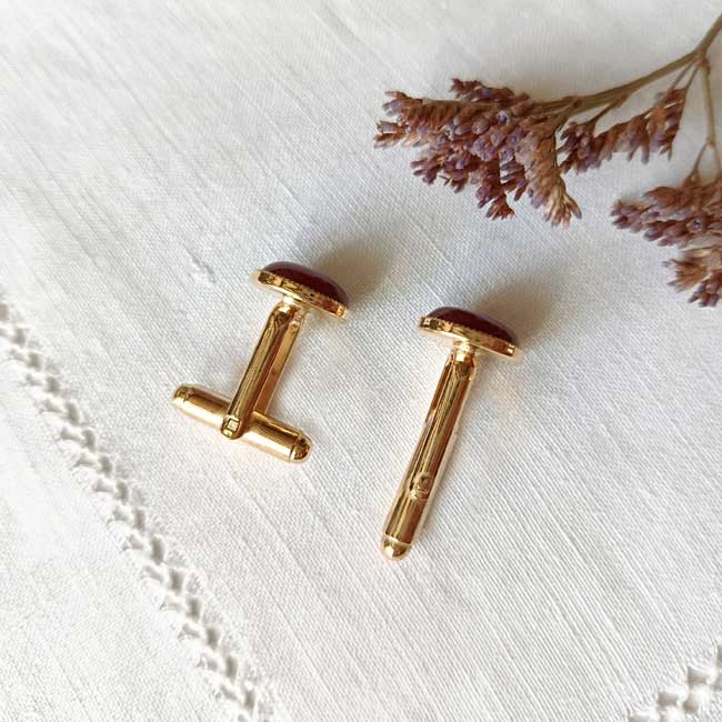 Accessoires-pour-homme-boutons-de-manchettes-doré-avec-pierre-naturelle-fait-main-en-Gironde