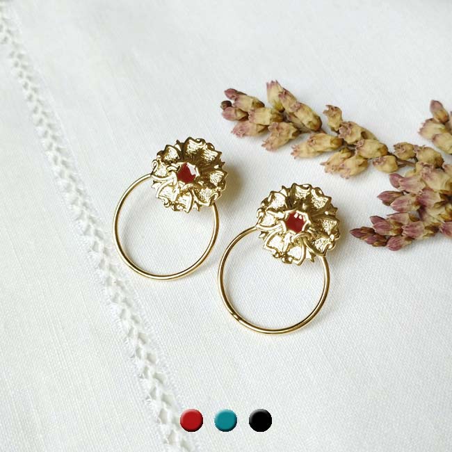Bijoux-boucles-d-oreilles-fantaisie-createur-femme-or-fait-main-email-rouge-gironde-france